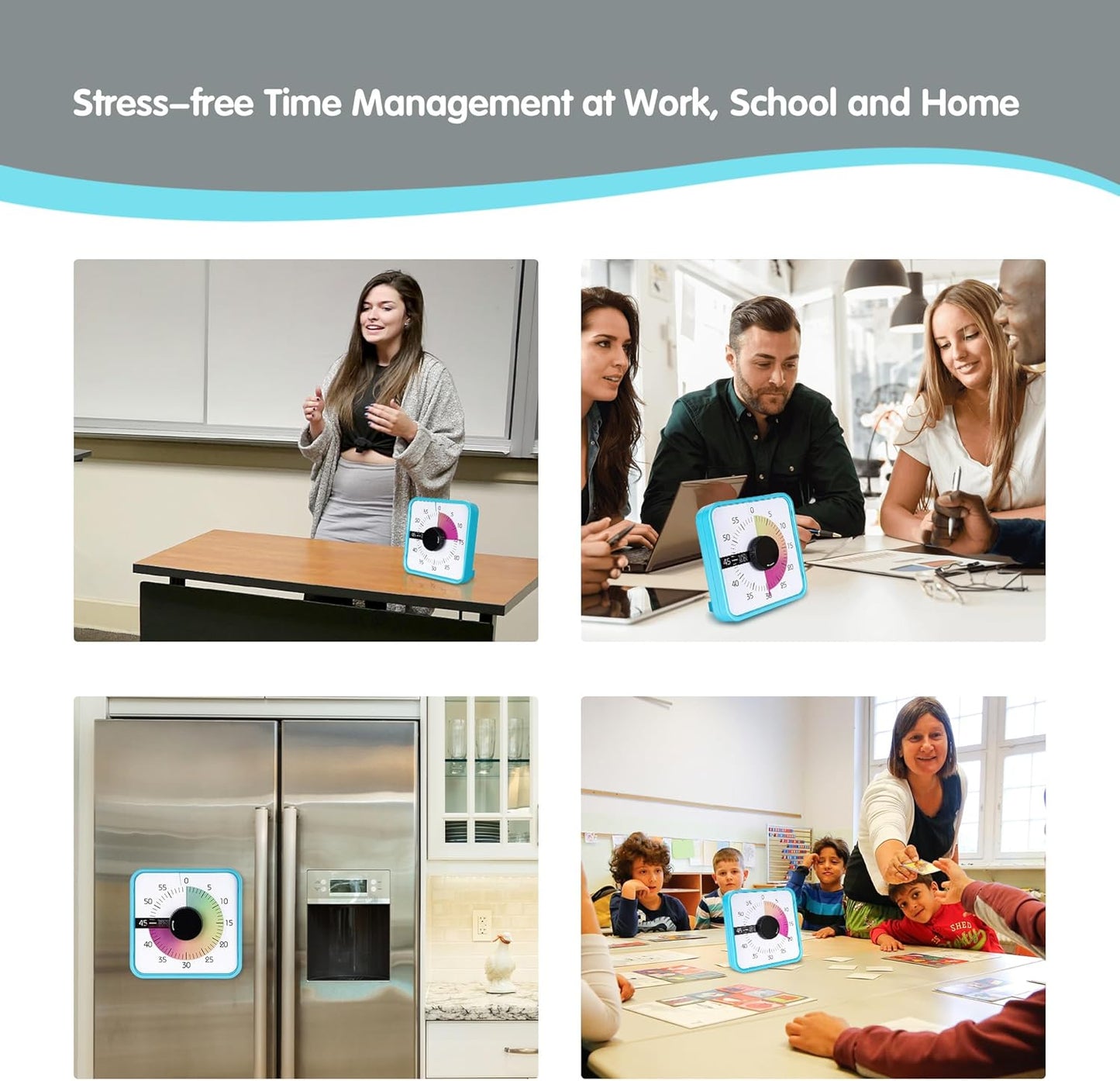 Visual Timer 7.5 inch; 60 Minute 1 Hour Countdown Timer for Kids Classroom Teaching Tool Home Office Meeting, Mechanical Countdown Clock for Exam Time Management Magnetic, Sky Blue with Colorful Disc