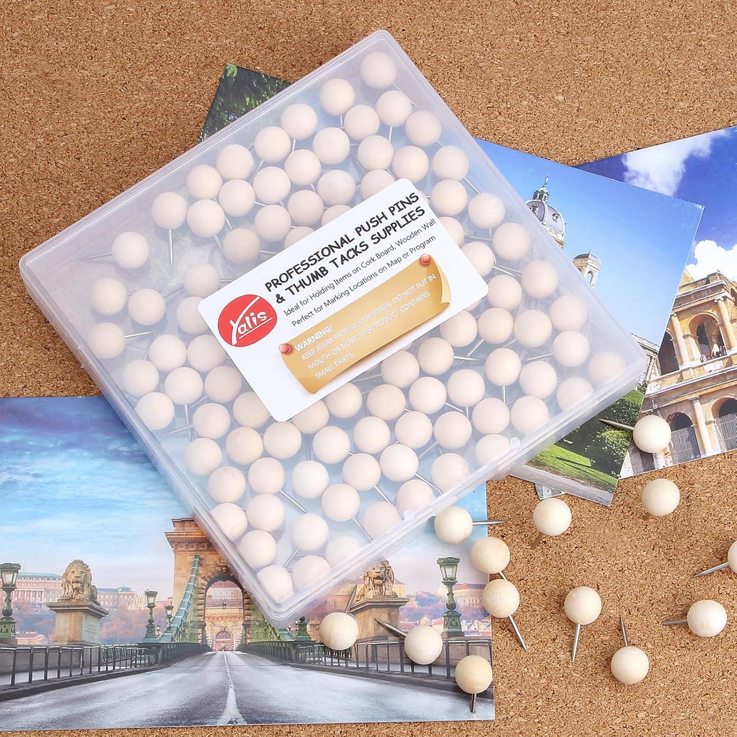 Wood Push Pins 120 Pcs,Decorative Wooden Thumb Tacks for Corkboard and Bulletin Board (120 pcs Map Tacks)