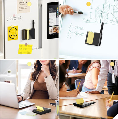 Sticky Note Dispenser, Magnetic Sticky Note Holder for Post It Notes, 3 x 3 Inch Sticky Note Pen Organizer for Office Home Classroom, Black