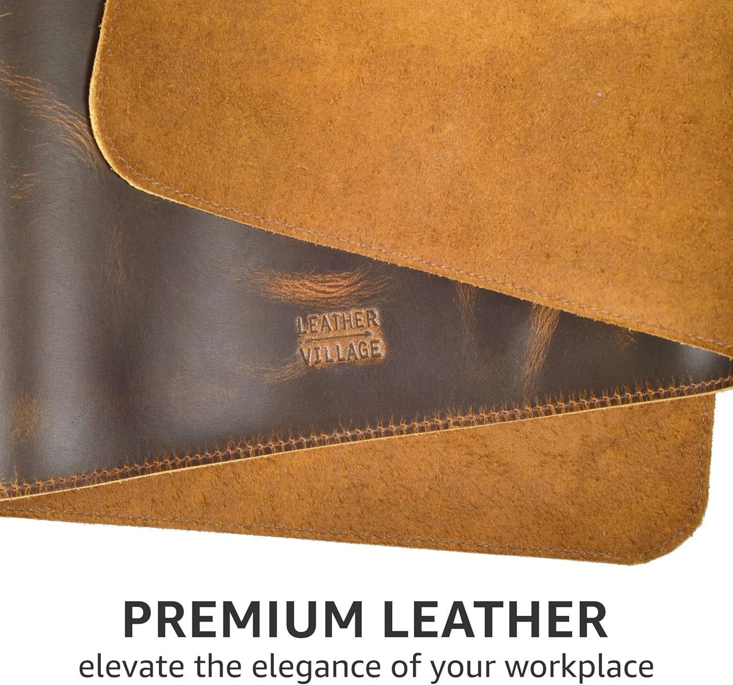 LEATHER VILLAGE Real Leather Desk Pad (3mm) Thick Double Layer Desk Mat Cover Blotter Large Full Grain Protector for Keyboard, Mouse & Laptop – Office Table Mat & Desktop Accessories–(32''x16'')-Tan
