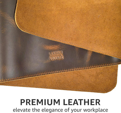 LEATHER VILLAGE Real Leather Desk Pad (3mm) Thick Double Layer Desk Mat Cover Blotter Large Full Grain Protector for Keyboard, Mouse & Laptop – Office Table Mat & Desktop Accessories–(32''x16'')-Tan