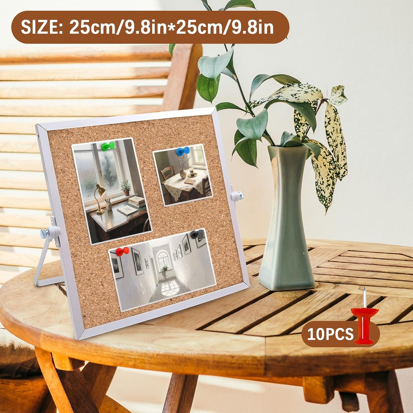 2 Pack Cork Board Bulletin Board, Double Sided Pin Board with Silver Aluminum Border, Desktop Small Cork Board with Stand Suitable for Home, Office, Desk Message Board or Picture Board 9.8"×9.8"