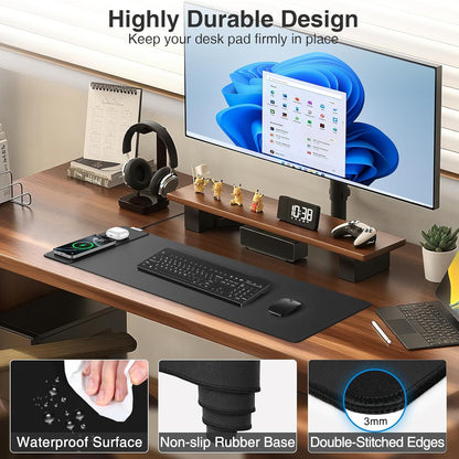 Wireless Charging Mouse Pad with Foldable Phone Holder, 31.5"x15.8" Large Desk Mat for Laptop/Keyboard, Waterproof Ultra-Smooth Surface, Non-Slip Base, Black