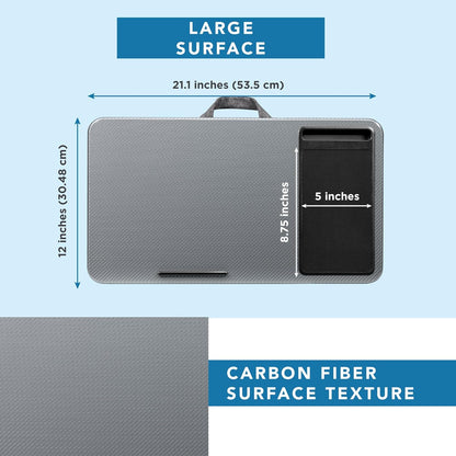 LAPGEAR Home Office Lap Desk with Device Ledge, Mouse Pad, and Phone Holder - Black Carbon - Fits up to 15.6 Inch Laptops - Style No. 91588