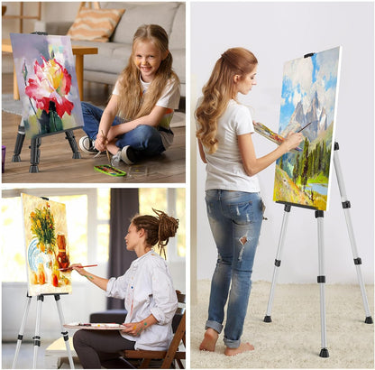 Art Painting Artist Easel Stand, Portable Adjustable Aluminum Metal Tripod Display Easel with Bag, Height from 17 to 66 inch for Table-Top/Floor Drawing and Displaying, Black