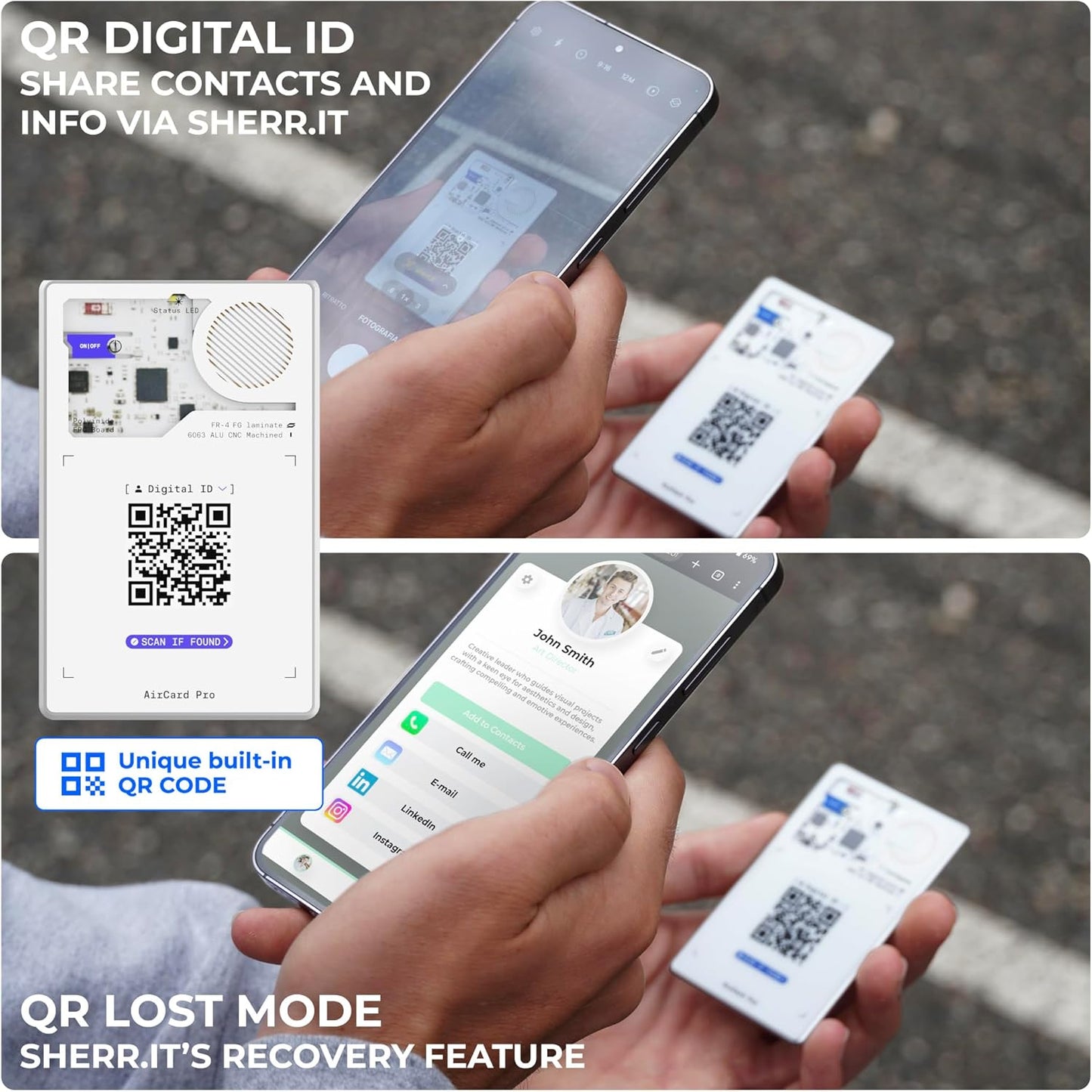 Rolling Square AirCard Pro - Android Find Hub only – Bluetooth Tracker Card, Wireless Charging, Digital ID, Anti-Loss Wallet Tracker – Smart Locator, White