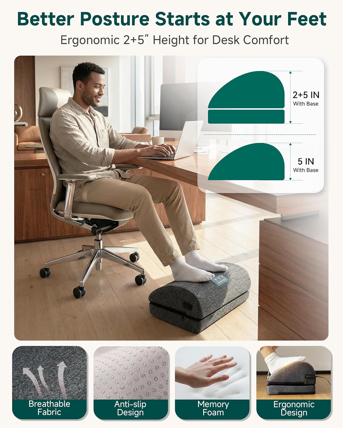 Snailax Heated Foot Rest Under Desk at Work, FSA Eligble Desk Foot Stool with Heat & Vibration Massage, Adjustable Height, 2 Heat Levels Foot Warmer Feet Heater for Office Chair, Gaming Home Use