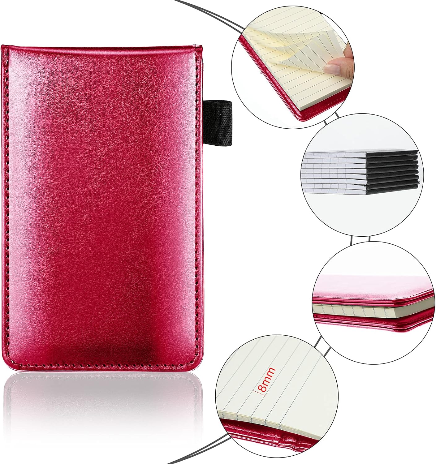 Outus 10 Pcs Mini Pocket Notepad Holder Set Included Small Leather Pocket Notebook Holder with 50 Lined Sheets, Metal Pen, 8 Pcs 3 x 5 Inch Memo Book Refills, 30 Lined Paper Per Note Pad (Black)
