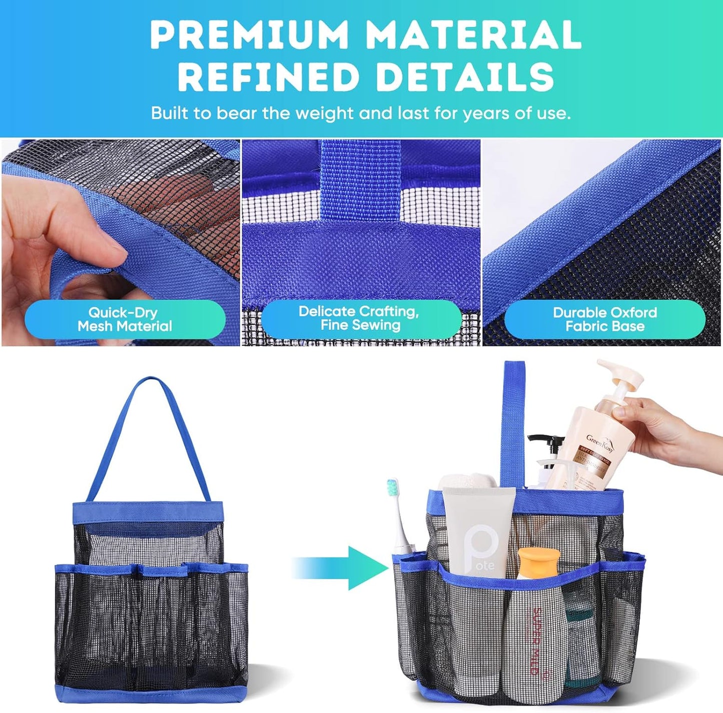 EUDELE Mesh Shower Caddy Portable for College Dorm Room Essentials, Shower Caddy Dorm with 8-Pocket Large Capacity for Beach, Swimming, Gym, Travel essentials