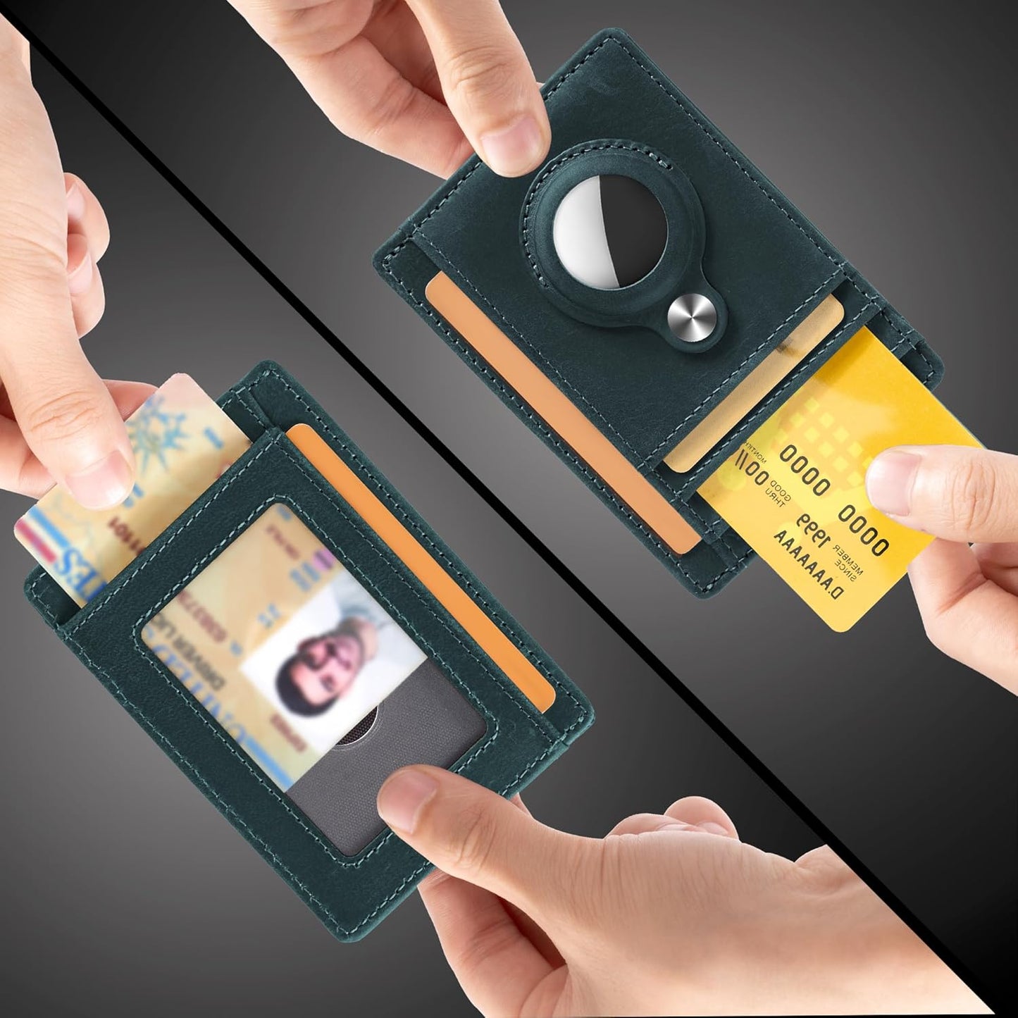 Slim Minimalist Front Pocket Air Tag Wallet, RFID Blocking Card Holder Wallet with Airtag Holder