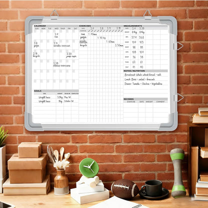 Lincia 16 x 12 Inch Fitness Tracker Whiteboard Workout Calendar for Home Gym Dry Erase Planner Hanging Removable to Do List for Wall Whiteboard with Aluminum Frame for Gym Program(Style A)