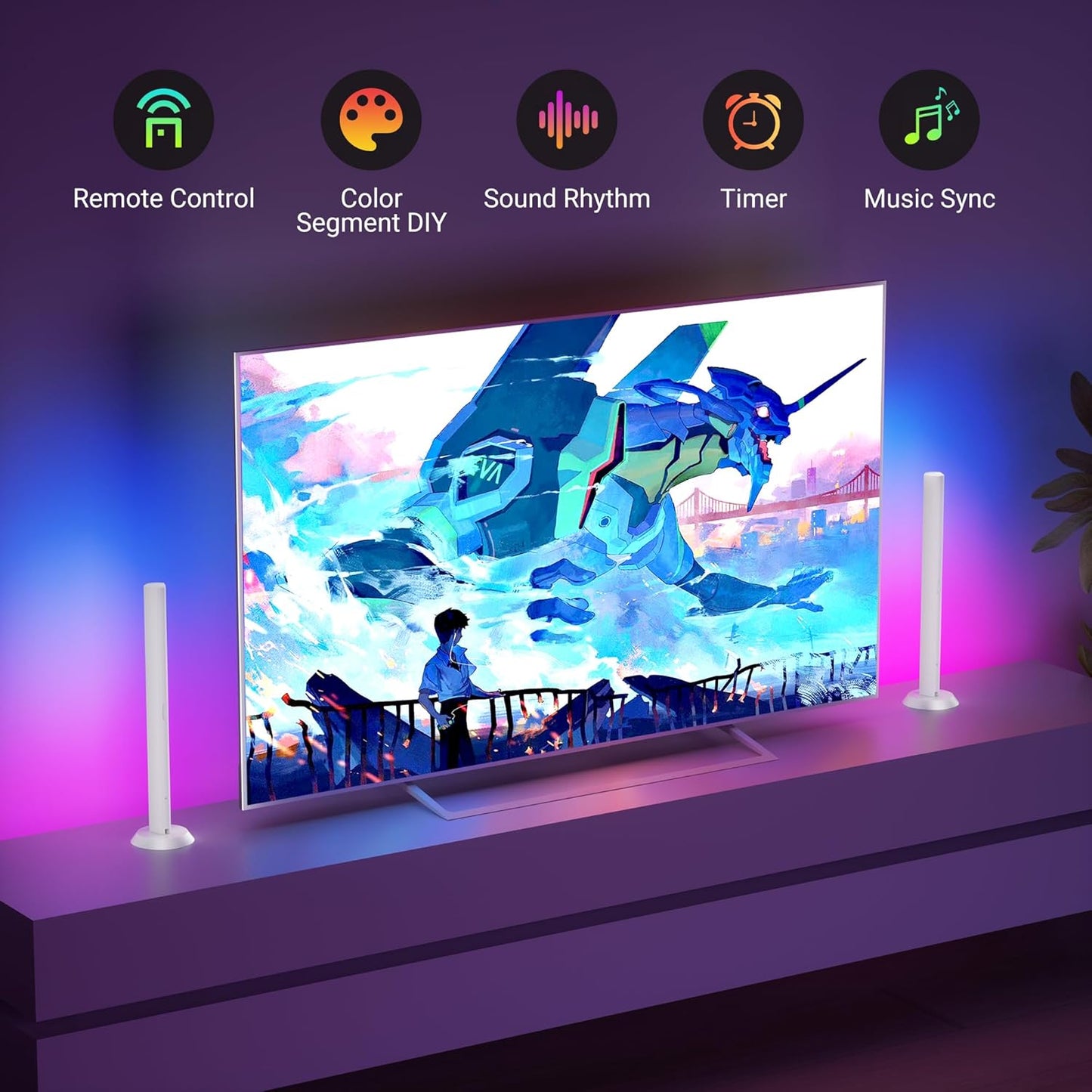 TJOY Smart Light Bars, Gaming Lights for Desk, 14 Inches, RGB Light Bar, TV Backlight with Music Sync and Scene, 60 Lumens, Mood Lighting for PC, Game, RGB Desk Lighting(Black)