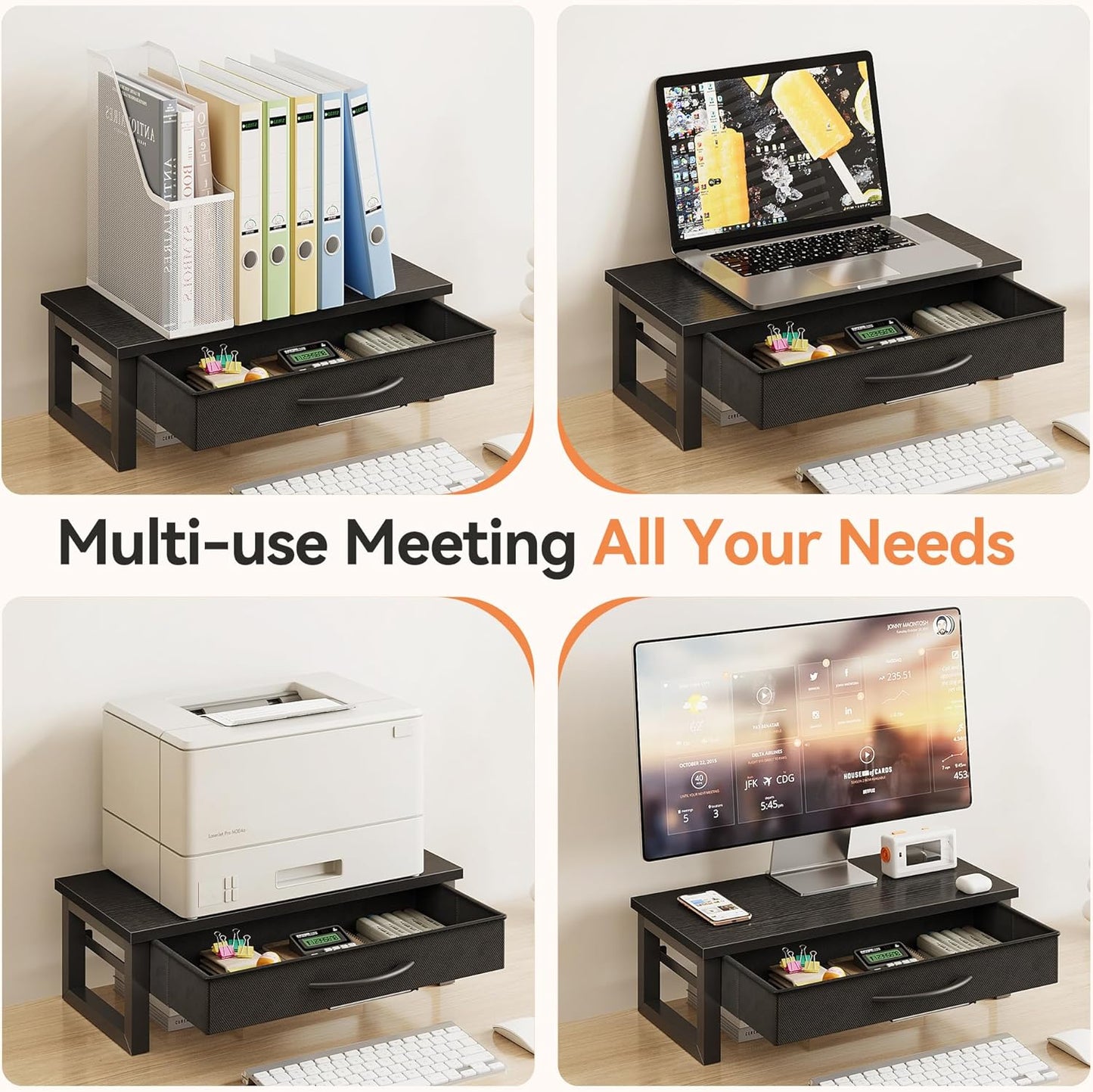 Computer Monitor Stand Riser, Desk Organizers and Accessories with Drawer, 2-Tier Laptop Stand for Desk, Office Organizer Storage, Wood