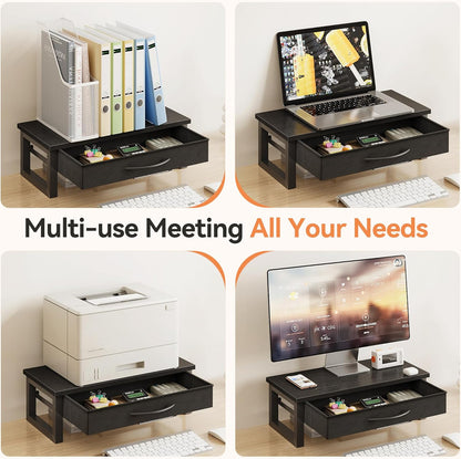 Computer Monitor Stand Riser, Desk Organizers and Accessories with Drawer, 2-Tier Laptop Stand for Desk, Office Organizer Storage, Wood
