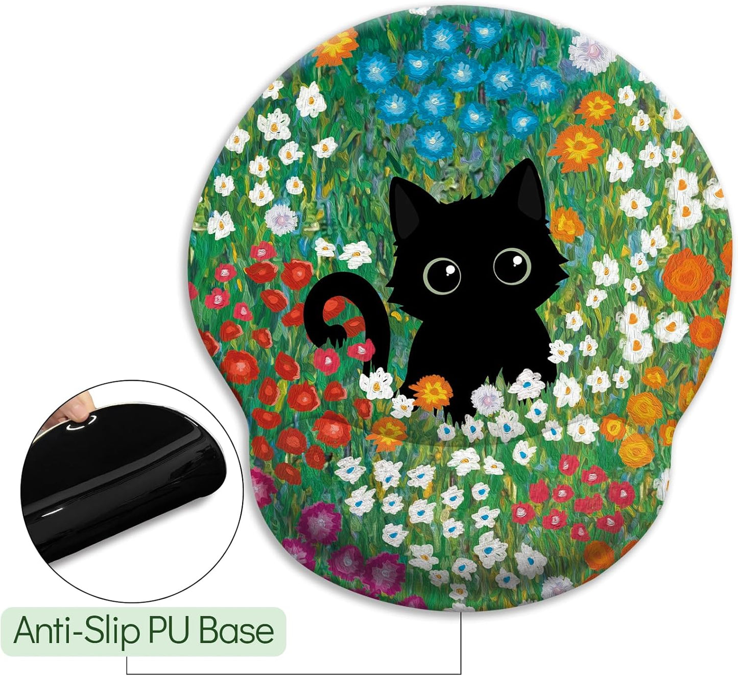 LIMKRIAN Cat Ergonomic Mouse Pad with Wrist Rest, Gaming Mouse Pad with Wrist Support, Funny Mouse Pads for Desk, Computer Mousepad with Non-Slip Pain Relief PU Base, Cute Office Desk Accessories