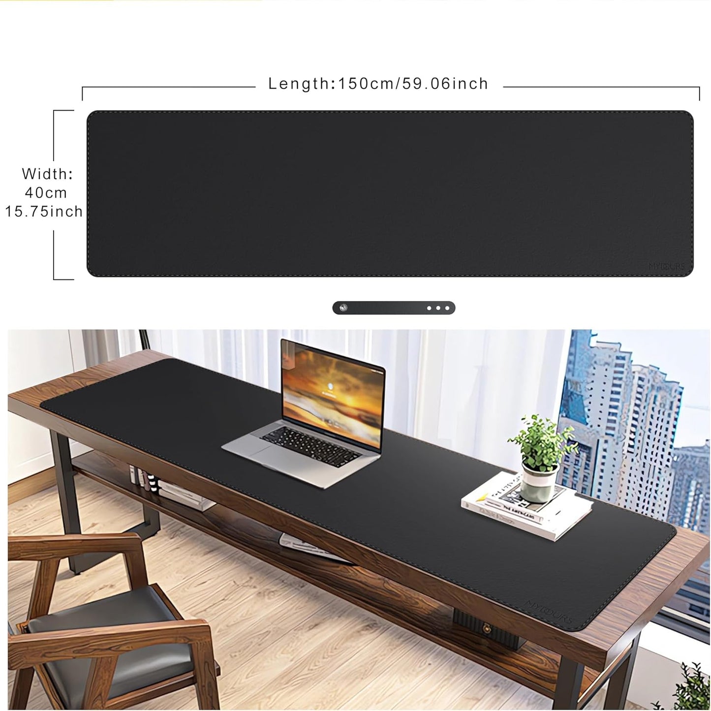 Mydours 40" x 20" Extra Large Desk Mat, PU Leather & Cork Desk Pad, Large XXL Desk Mouse Pad for Workstation, Office, Home, Computer Desk Mat with Keyboard & Mouse (Black)