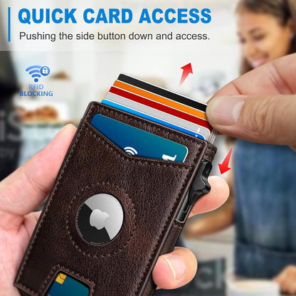 miyozi Airtag Wallet for Men Money Clip 9-Card Pop-Up Credit Card Holder with ID Window RFID Blocking Metal Case Magnetic Closure Front Pocket Wallet Gift Box | with Money Clip