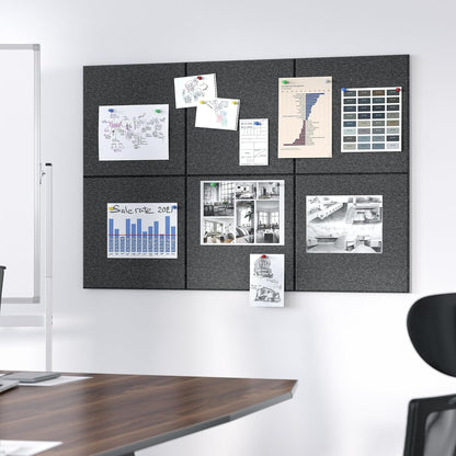 Neatsure Large Cork Board for Wall, Black Felt Bulletin Board with Pushpins, 36" x 24" 6 Panels Wall Tiles, Tack Push Pin Boards for Office