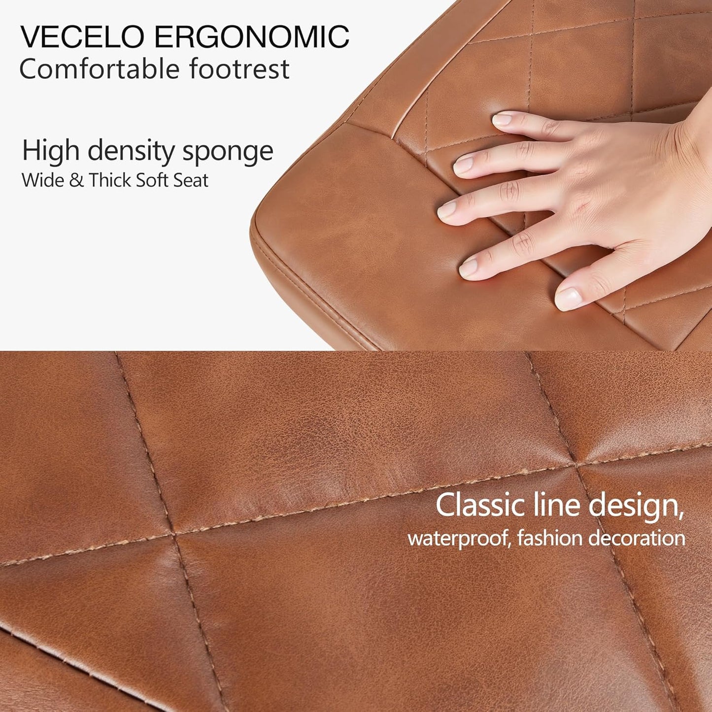 VECELO Under Desk Footrest, PU Ergonomic Foot Rest with Wheels, Comfort Padding, Height Adjustable for Relieving Leg Pain, Stiffness, Black