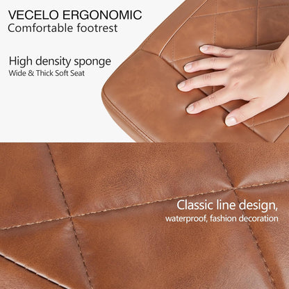 VECELO Under Desk Footrest, PU Ergonomic Foot Rest with Wheels, Comfort Padding, Height Adjustable for Relieving Leg Pain, Stiffness, Black
