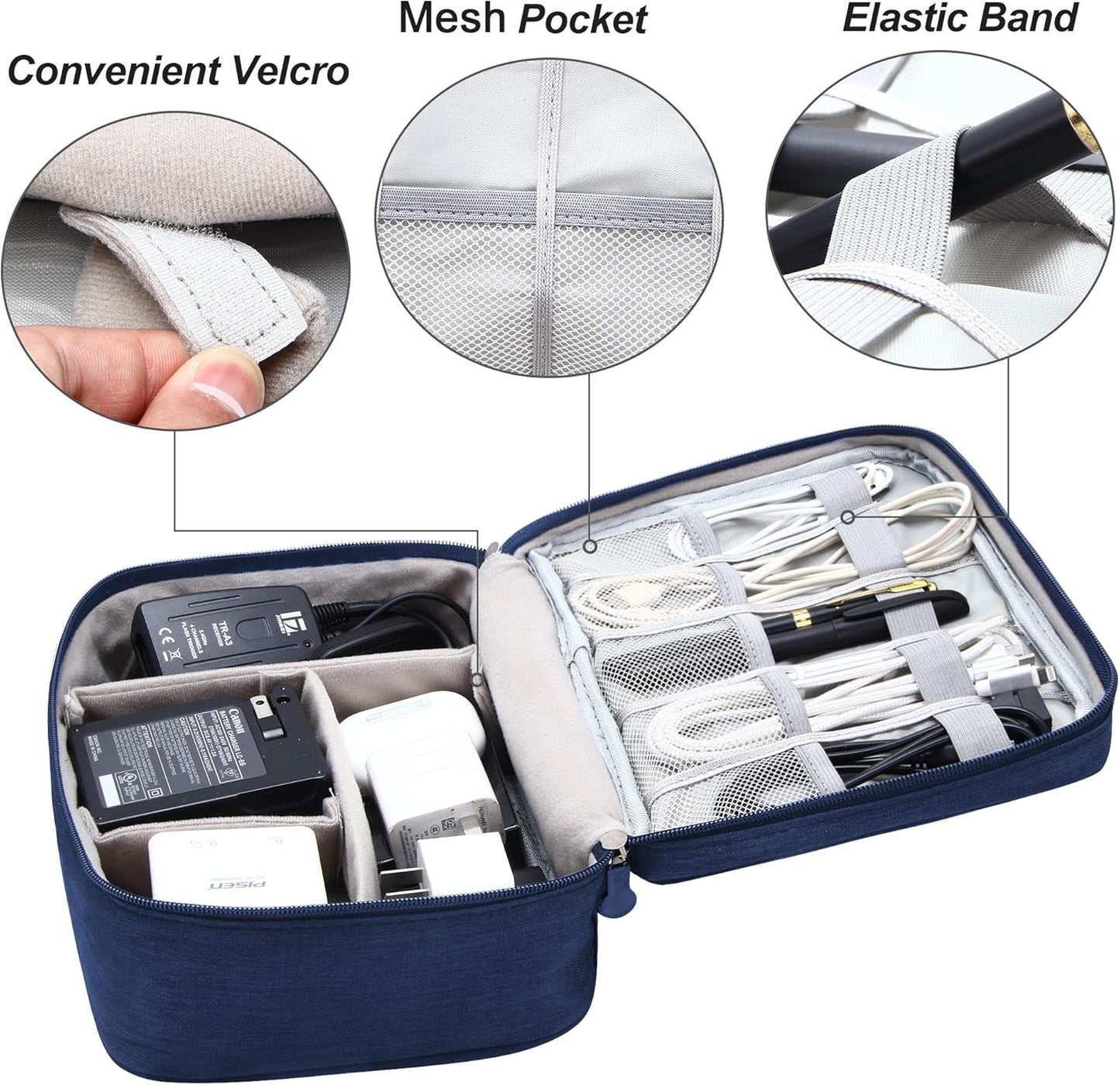 SELLYFELLY Electronic Bag Travel Cable Accessories Bag Waterproof Double Layer Electronics Organizer Portable Storage Case for Cable, Cord, Charger, Phone, Adapter, Power Bank, Kindle, Hard Drives