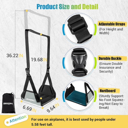 2-Pack Foot Hammock for Plane Travel, No Collapse Thickened Bamboo Airplane Foot Rest with Extended Adjustment Strap, Portable Desk Foot Hammock to Relax Your Feet, Foot Sling Travel Essentials(Black)