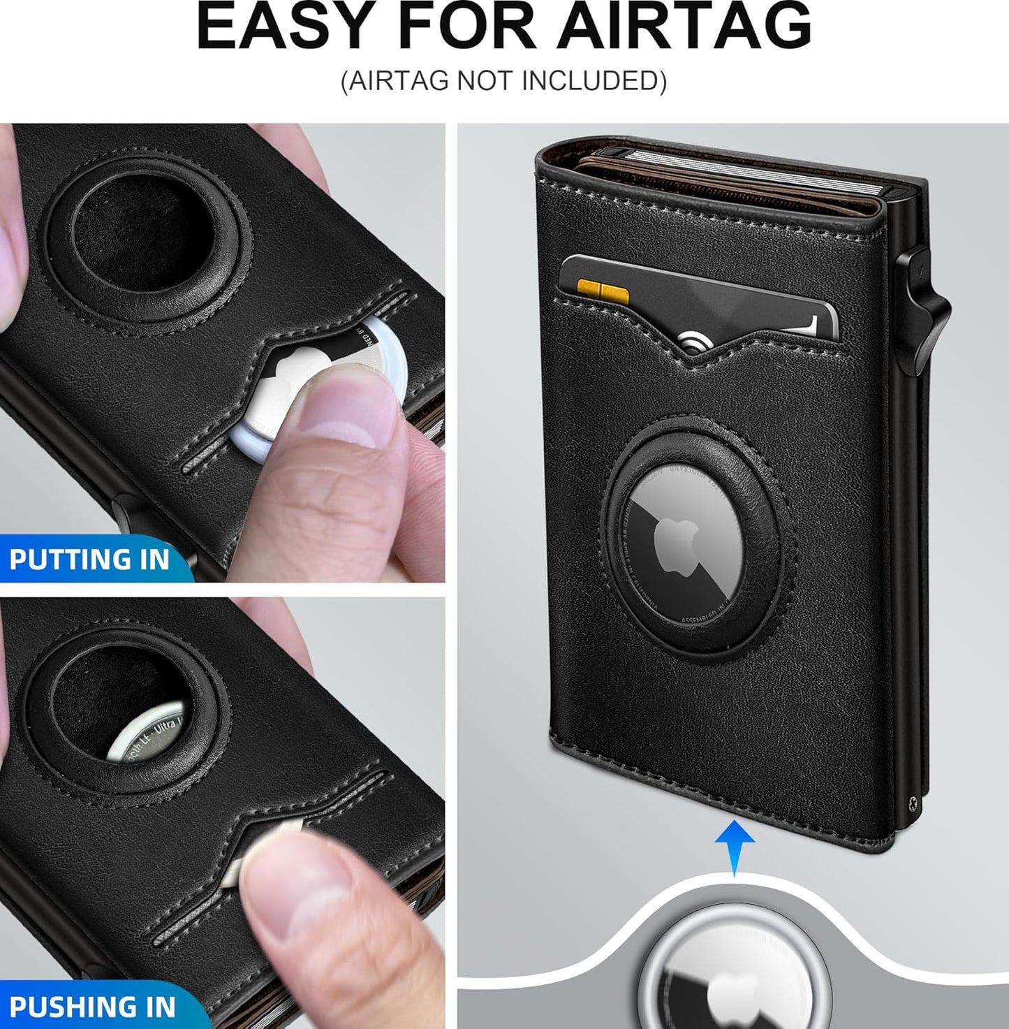 miyozi Airtag Wallet for Men,with Cash Pocket 2 ID Window 9-12 Cards,Metal Case Smart Slim Pop Up Credit Card Holder Flip with Magnetic Closure RFID Blocking Trifold wallet with Gift Box