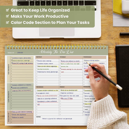 Weekly To Do List Notepad with 52 Undated Sheets（8.5"×11"）- Undated Weekly Planner Notepad for Office Desk Accessories and Supplies - Midnight Lilac