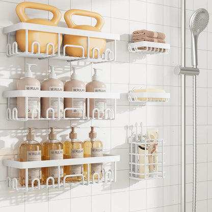 Veken Shower Caddy 6-Pack, Advanced Rustproof Design, No Drilling Adhesive Shelves, Rack with Soap Holder, Large Capacity Bathroom Organizers and Storage, Wall-Mounted Kitchen & Home Decor