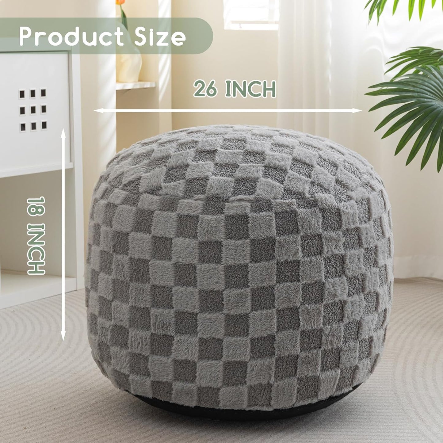 HIGOGOGO Round Stuffed Pouf Ottoman, Corduroy Poufs with Foam Chunk Filling, Furry and Fluffy Pouf Foot Stool Storage Ottoman, 20 X 15 Floor Poufs Foot Rest for Living Room, Dark Grey