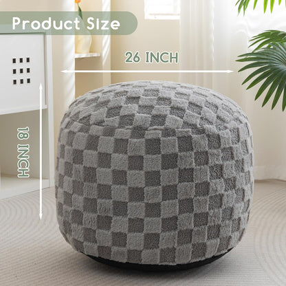 HIGOGOGO Round Stuffed Pouf Ottoman, Corduroy Poufs with Foam Chunk Filling, Furry and Fluffy Pouf Foot Stool Storage Ottoman, 20 X 15 Floor Poufs Foot Rest for Living Room, Dark Grey