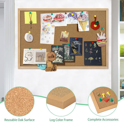 FEBSNOW Cork Board Bulletin Board 15.7 x 12 Inches with Rectangle White Frame Hanging Pin for Office Home Message Board or Vision Board Decoration