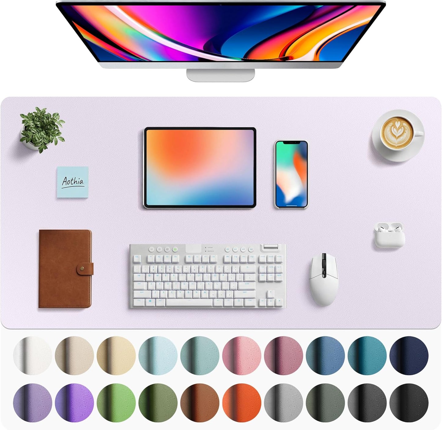 Aothia Non-Slip Waterproof PU Leather Desk Pad Protector for Mouse, Writing Desk, Office, Home, Laptop Blotter, 23.6" x 13.7", Black - Colors A