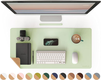 RENMTURE Dual-Sided Mouse Pad, Natural Cork & PU Leather Large Desk Pad for Office and Home Work, Desk Protector Non-Slip, Waterproof, Easy Clean (Olive Green, 32"x16")