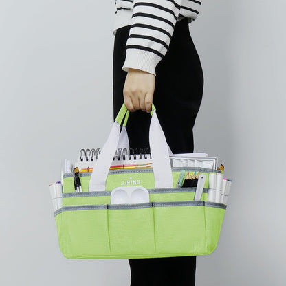 JJRING Craft Organizer Tote Bag for Art Storage, Caddy with Multiple Pockets, Bluish Green Sewing Bag for Scrapbooking, School, Medical, and Office Supplies