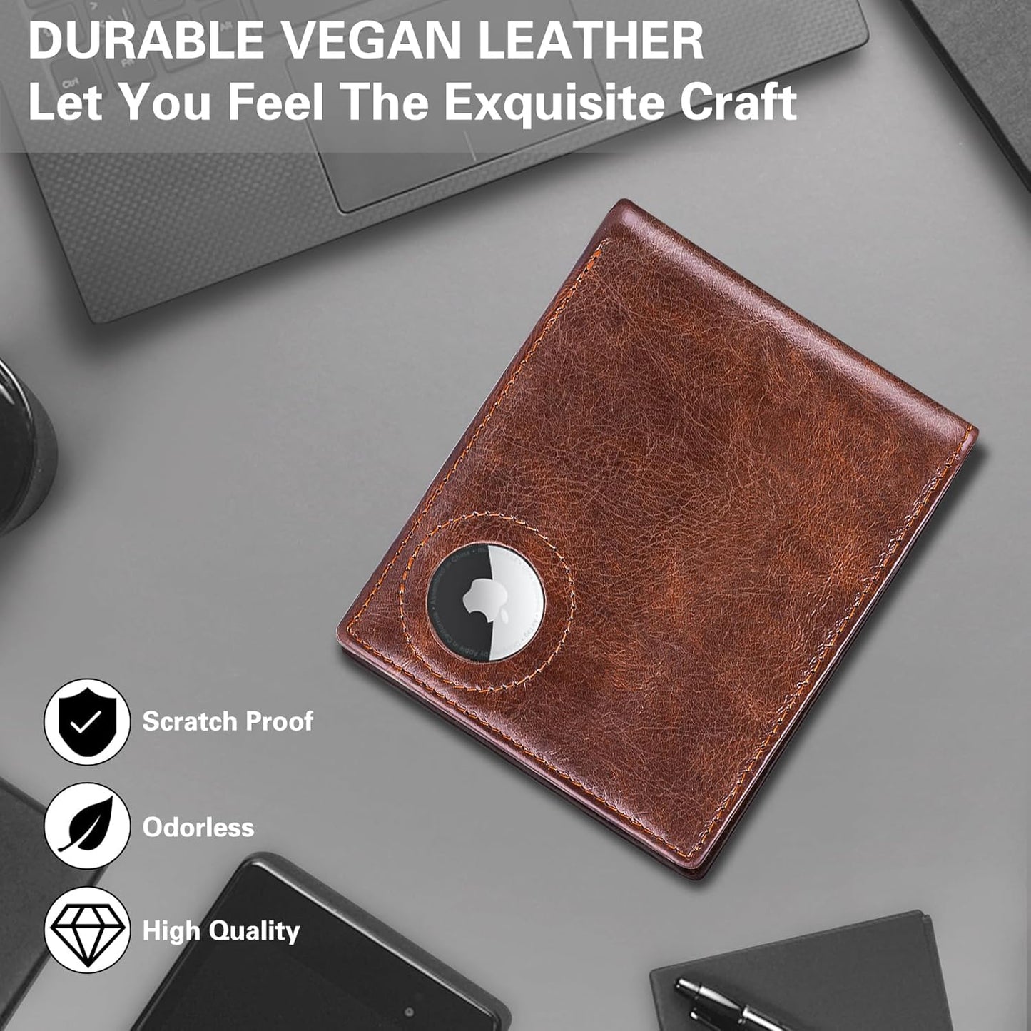 GIPUSSON Slim Leather Wallet for Men Airtag Hidden, Large Bifold Mens Wallet RFID Blocking with ID Windows, Credit Card Holder for Men Wallet