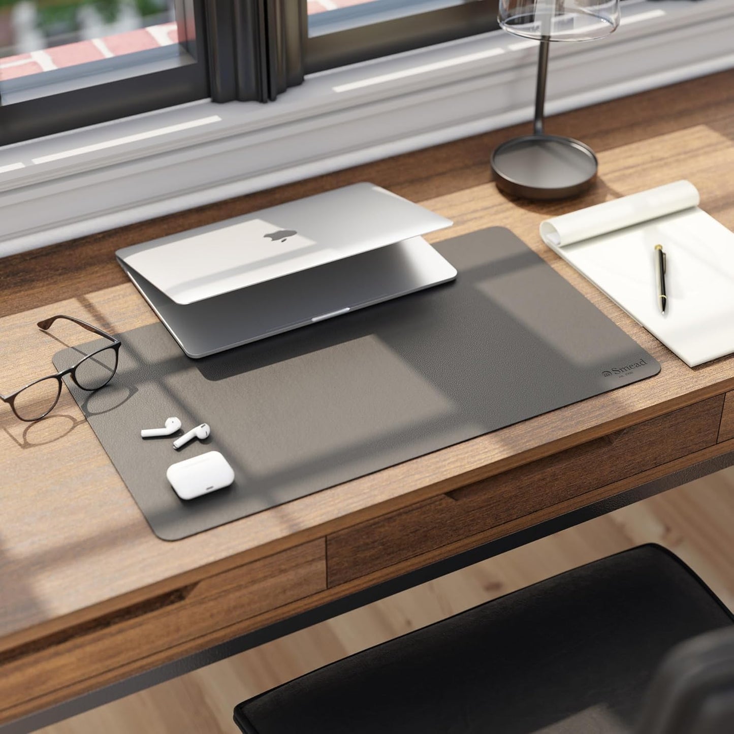 Smead Desk Pad, Vegan Leather Desk Mat with Non-Slip Faux Suede Backing, Perfect Desk Organizer for Office Decor, 31.5” x 15.7” Medium, Sandstone (64831)
