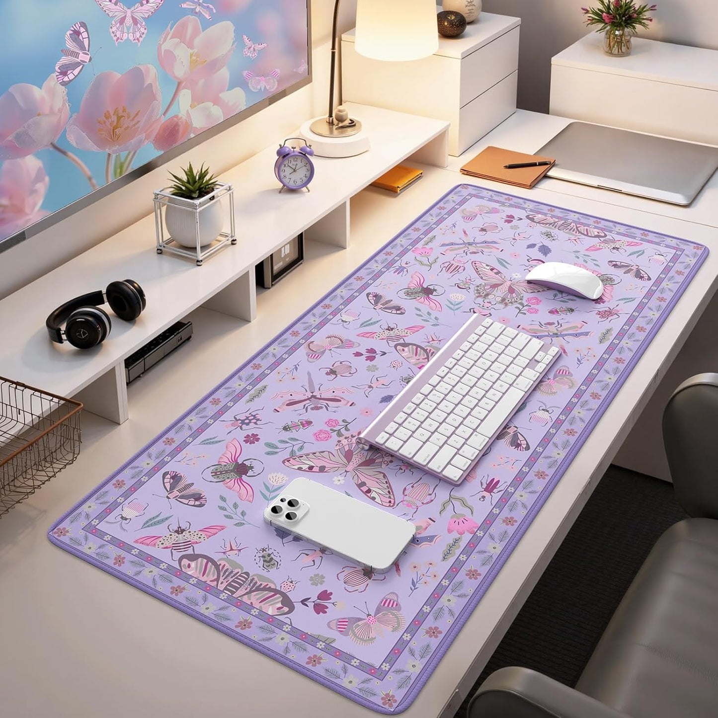 iCasso Desk Cover Mat, Office Mouse Pad, Desk Protector Mat, Extra Large Matt for Desktop,Anti-Slip XXL Big Mousepad with Stitched Edges for Computer Keyboard Retro Black - Colors B