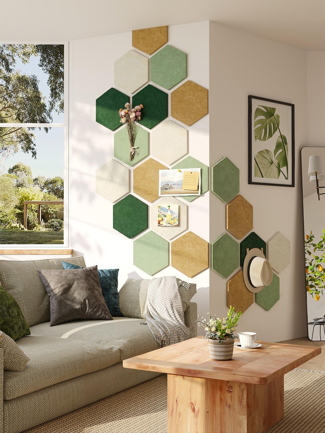 8 Pack Hexagon Felt Bulletin Board Tiles - 12" Large Thick Pin Board for Walls with 30 Push Pins, DIY Boards for Office Home School Decor, Aesthetic Hex Cork Board Alternative