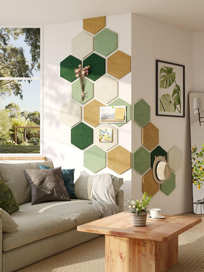 8 Pack Hexagon Felt Bulletin Board Tiles - 12" Large Thick Pin Board for Walls with 30 Push Pins, DIY Boards for Office Home School Decor, Aesthetic Hex Cork Board Alternative