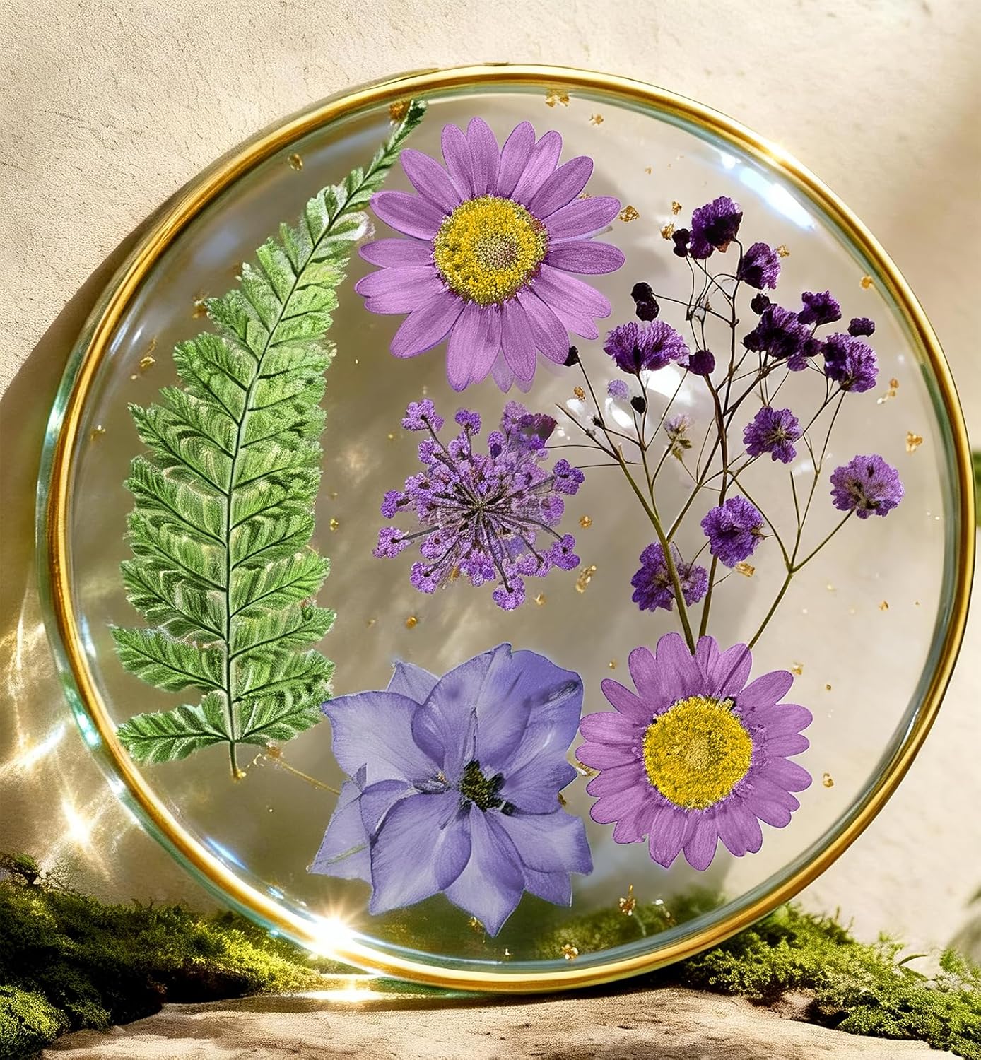 Oqplog Resin Drink Coaster for Desk Coffee Table-White Cute Dried Flowers Cup Coaster for Work Office Home Outdoor Decor Gifts for Girls Women,1 Pcs