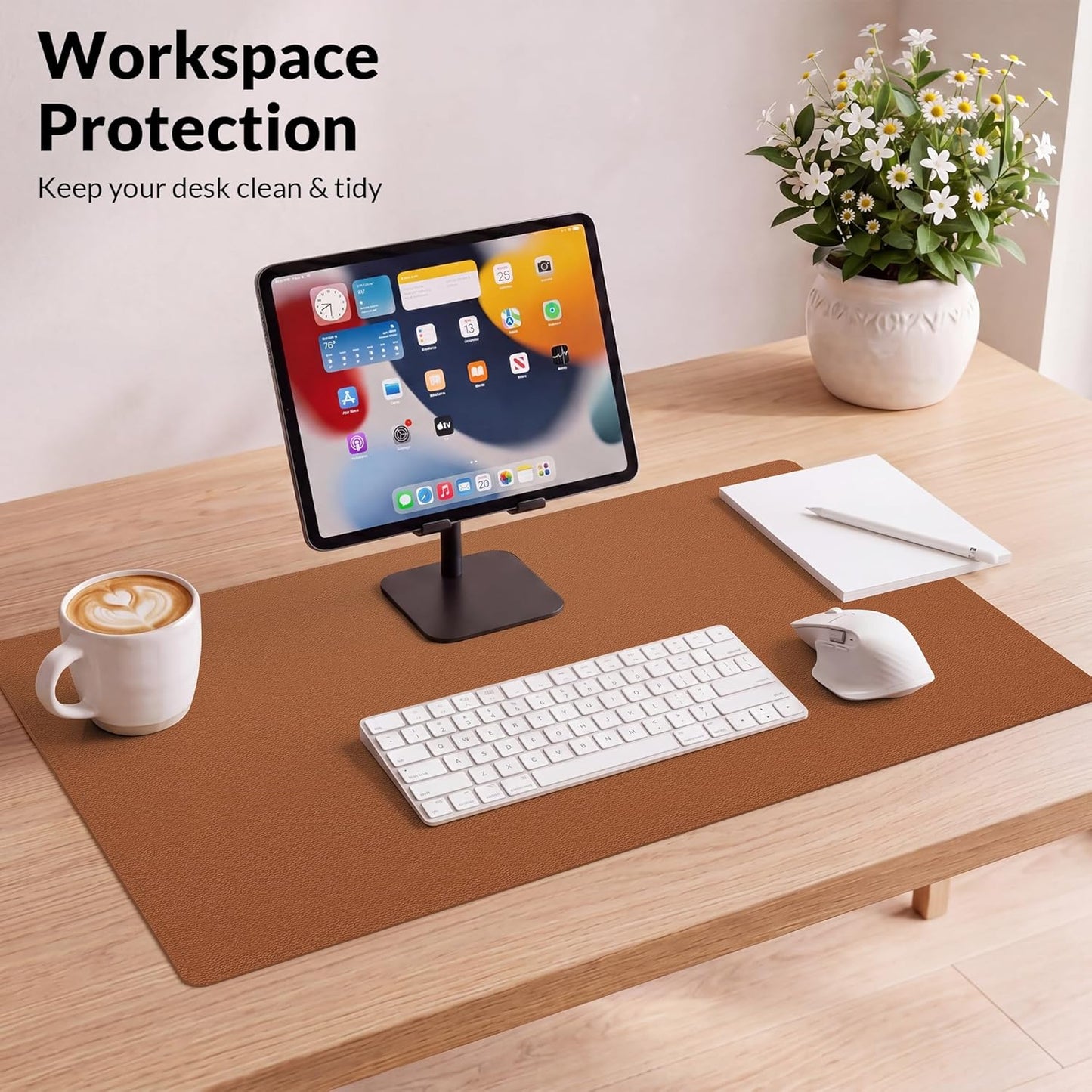 AFIING Large Desk Mat 47" x 17", Dual-Sided Natural Cork & PU Leather Desk Pad, Non-Slip Waterproof Mouse Pad for Office, Home & Gaming, Black