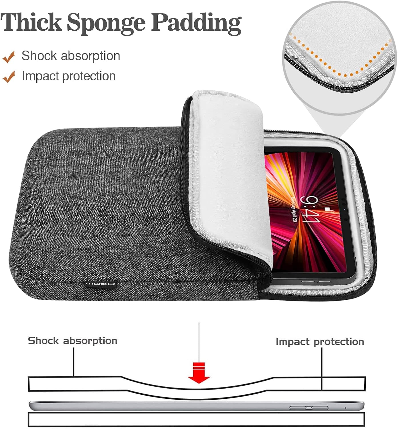 MoKo 7-8 Inch Tablet Sleeve Bag, Polyester Pouch Cover Case Fits iPad mini (A17 Pro) 8.3" 2024, iPad mini 6/5/4/3/2/1, Samsung Galaxy Tab S2 8.0, Tab A 8.0, ZenPad Z8s 7.9,Black