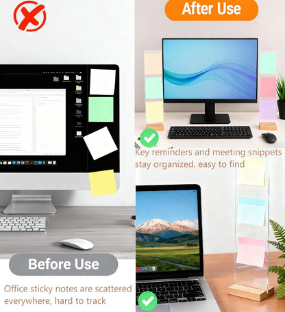 Monitor Memo Board,Detachable Acrylic Sticky Note Holder - Transparent Desktop Monitor Memo Board Stand for Computer Laptop, Portable Message Panel Reminder Office Desk Accessories (2PCS)