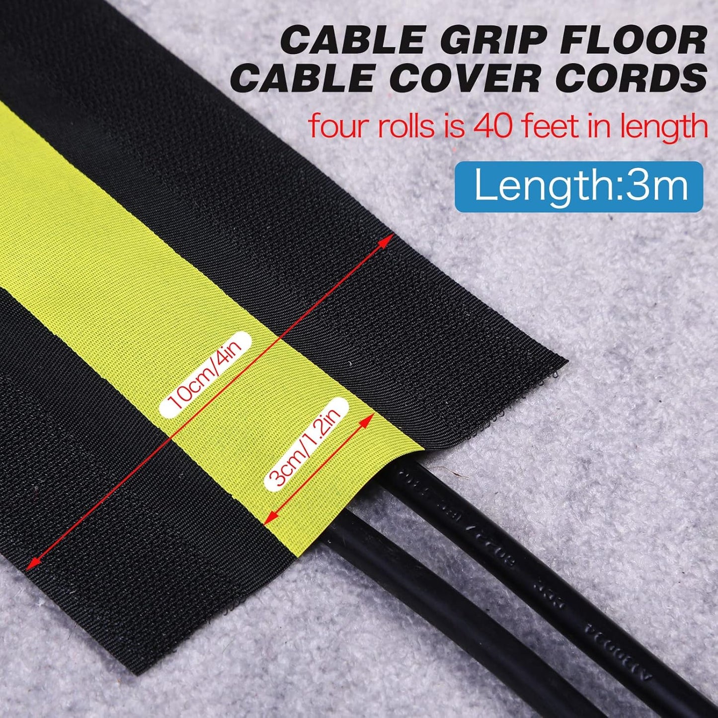 WILLBOND Carpet Cord Cover Cable Protector Floor Cover Cable Protector Management Only for Commercial Office Carpet(19.69 ft,Black)