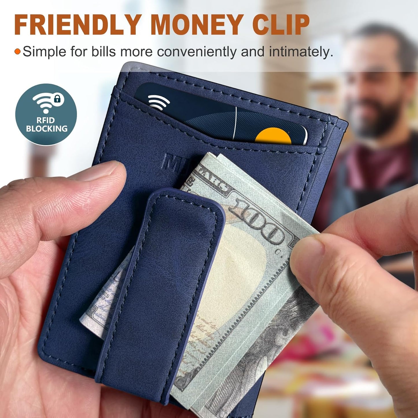miyozi Airtag Wallet for Men- with Money Clip Gift Boxed, Magnetic Closure Slim Genuine Leather Front Pocket Wallet, 4.1"x 2.8", RFID Blocking