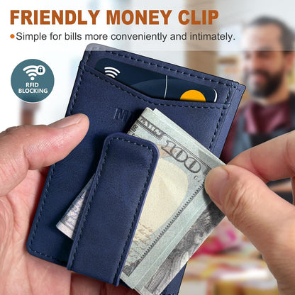 miyozi Airtag Wallet for Men- with Money Clip Gift Boxed, Magnetic Closure Slim Genuine Leather Front Pocket Wallet, 4.1"x 2.8", RFID Blocking