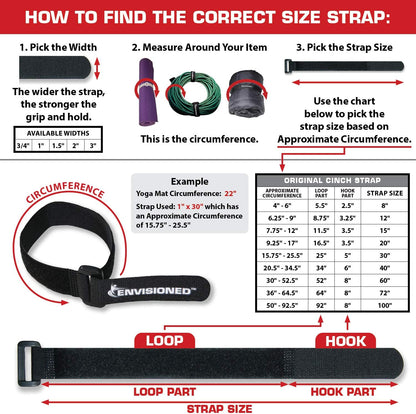 ENVISIONED Reusable Cinch Straps 2" x 40" - 6 Pack, Multipurpose Strong Gripping, Quality Hook and Loop Securing Straps (Black) - Colors A