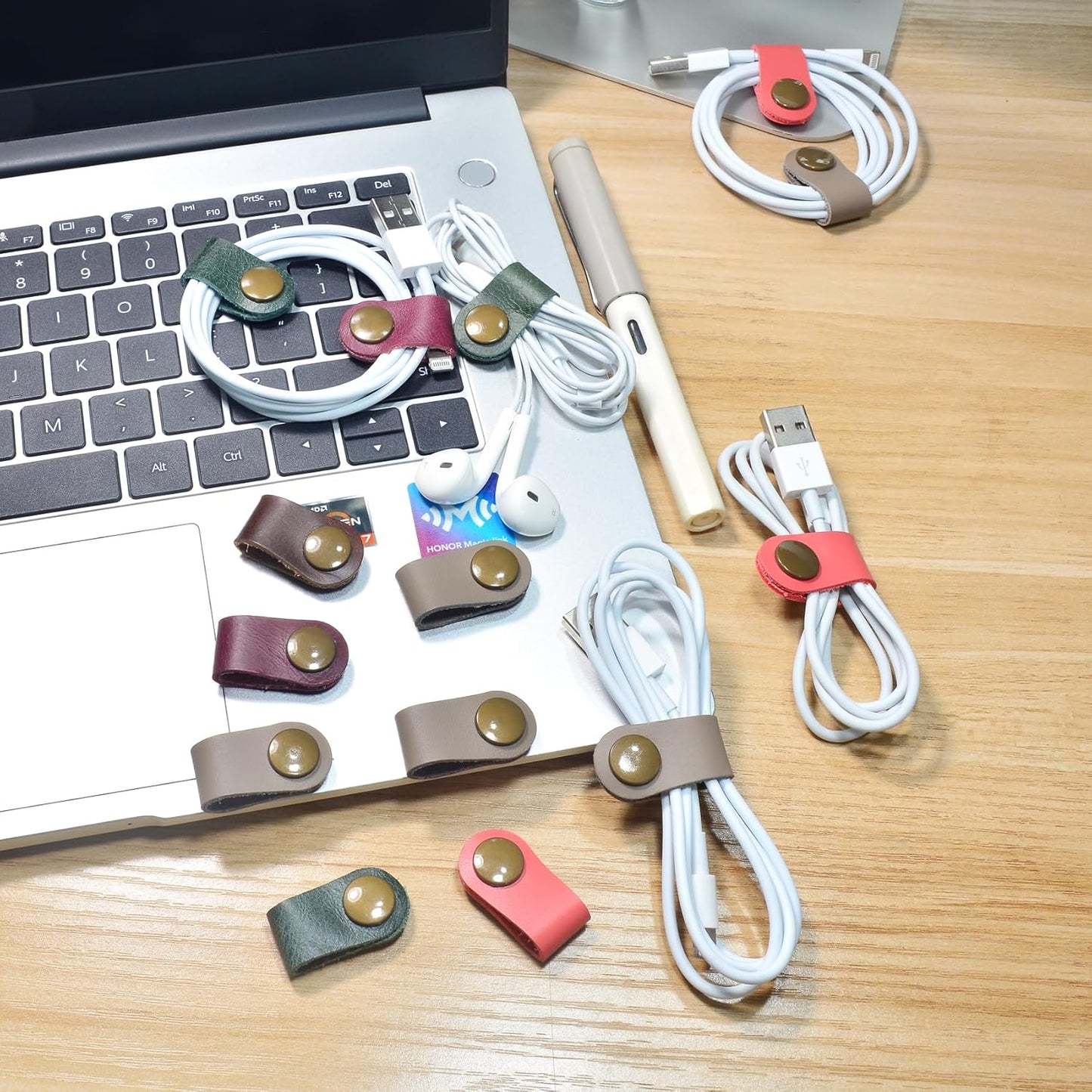 CAILLU Cord Organizer,Cord Keeper,Cable Organizer USB Holder,Cable Straps,Earbud case,wrap Headphone,Headset Winder,Earphone Clips Ties,stocking stuffers for men Gifts Leather