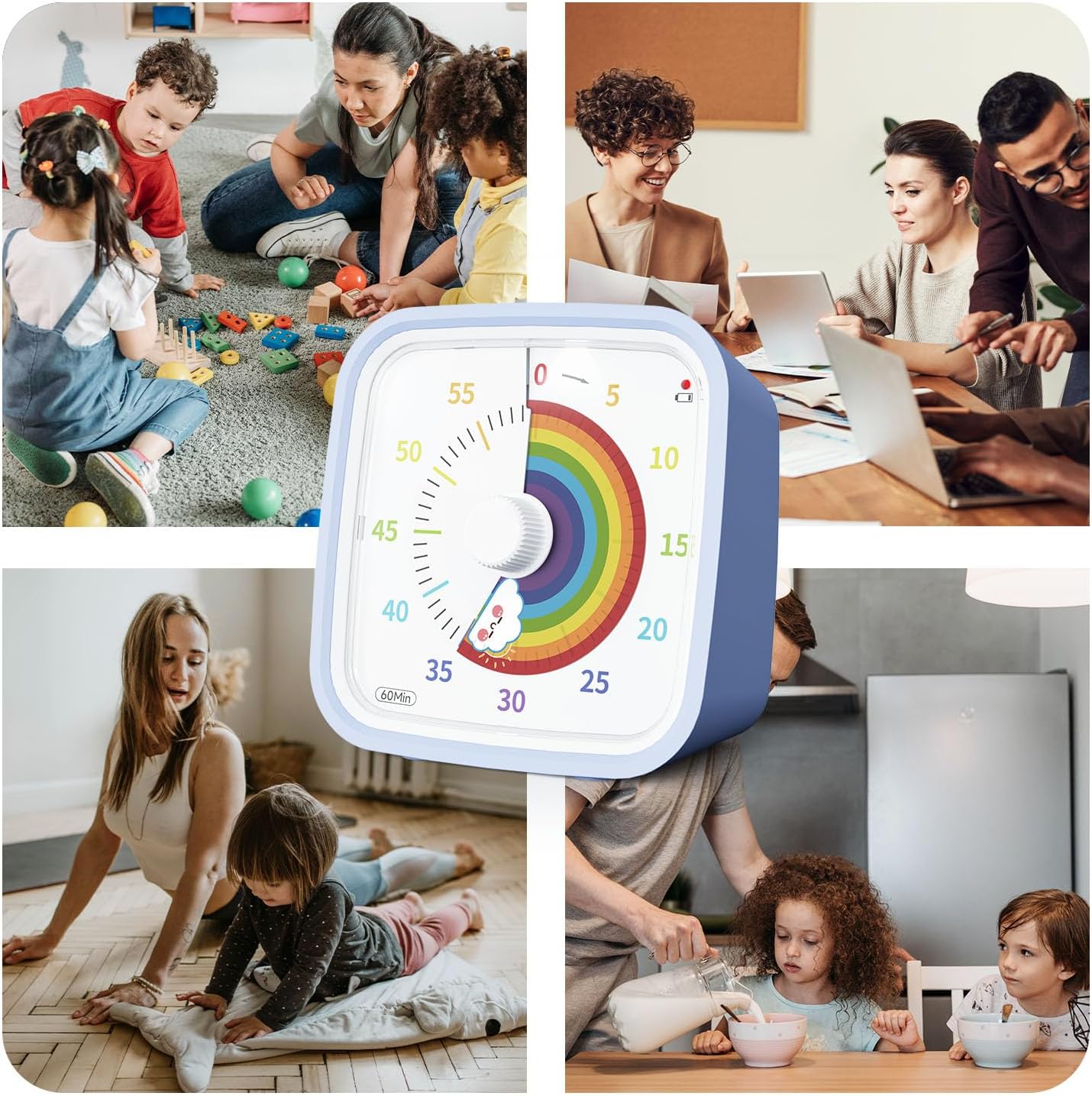 Yunbaoit Visual Timer with Protective Case, Rainbow Disk 60 Minute Countdown Timer for Kids and Adults, Silent Time Management Tool(Blue Rainbow)